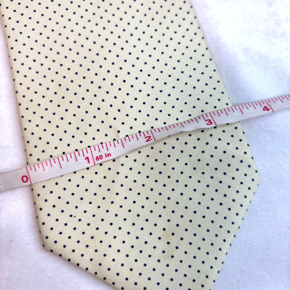 Vintage Givenchy Monsieur Handsome Silk Tie - Winter White w/ Navy Polka Dots - Picture 7 of 9